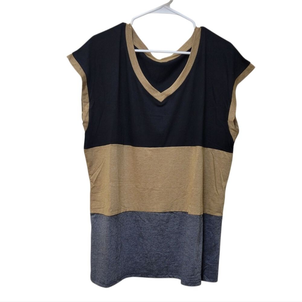 Women's Color Block Tank Top - Black, Gold, and Gray -NWOT - Picture 3 of 7